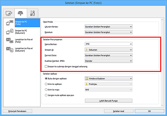 gambar: Kotak dialog Setelan